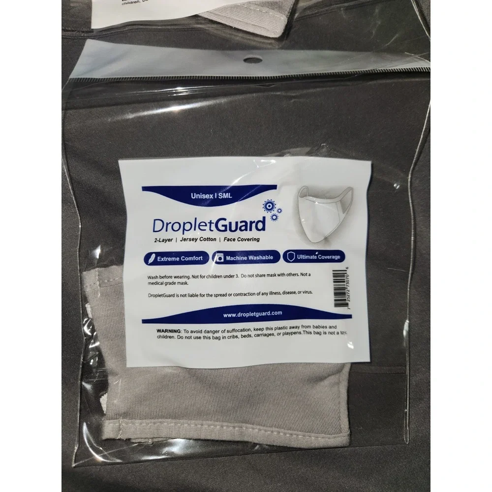 (50)‎ Lot of Unisex Gray Droplet Guard 2 Layer Jersey Cotton Face Covering Mask